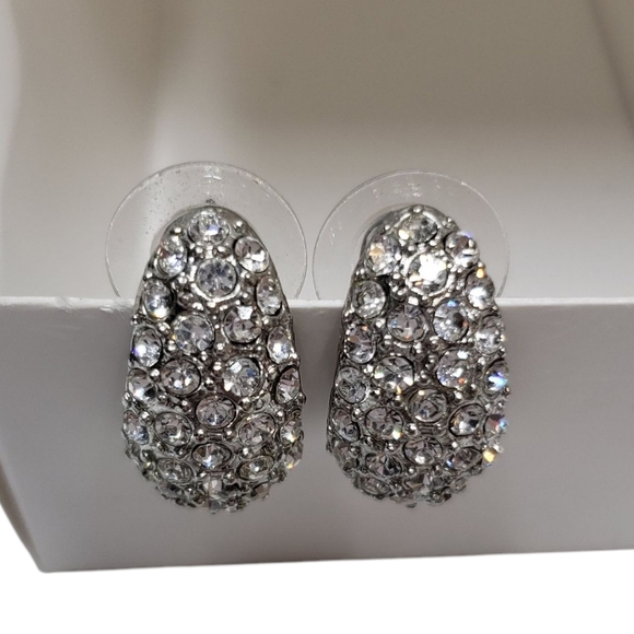 Elegant Silver Tone Crystal Pierced Earrings - Picture 1 of 8